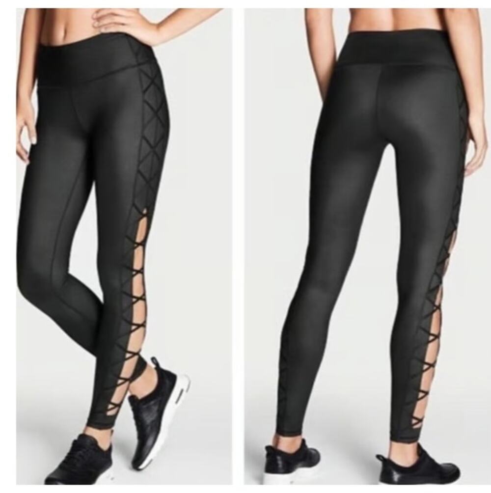 Victoria's Secret Victoria Sport Knockout Black Lace Up Workout Tights Size S